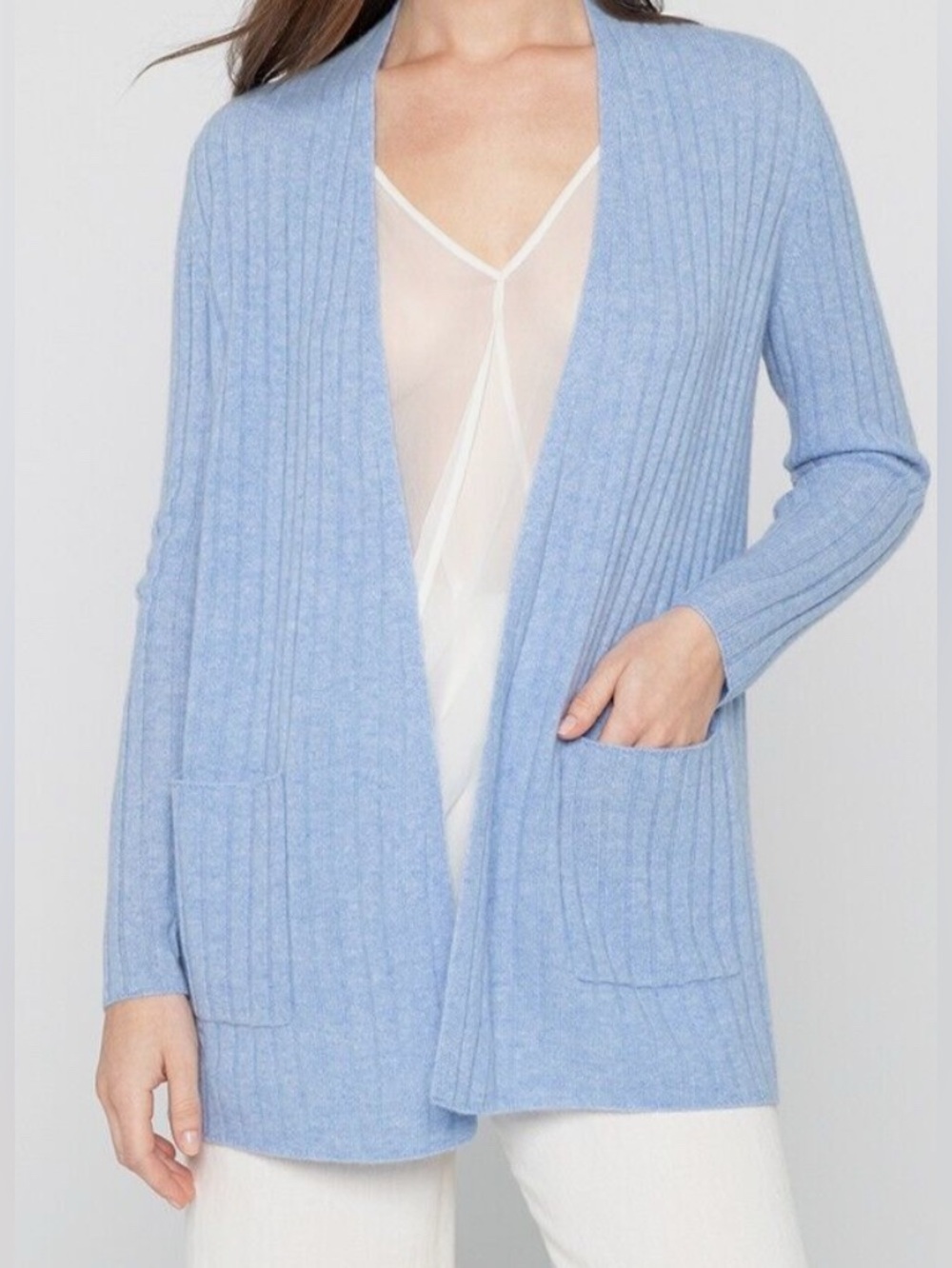 Kinross Cashmere Women's Easy Rib Cardigan Periwrinkle NWT